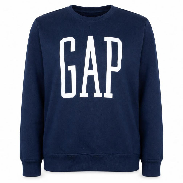 Gap Women Navy Blue Logo Crew Neck Pullover Sweatshirt L