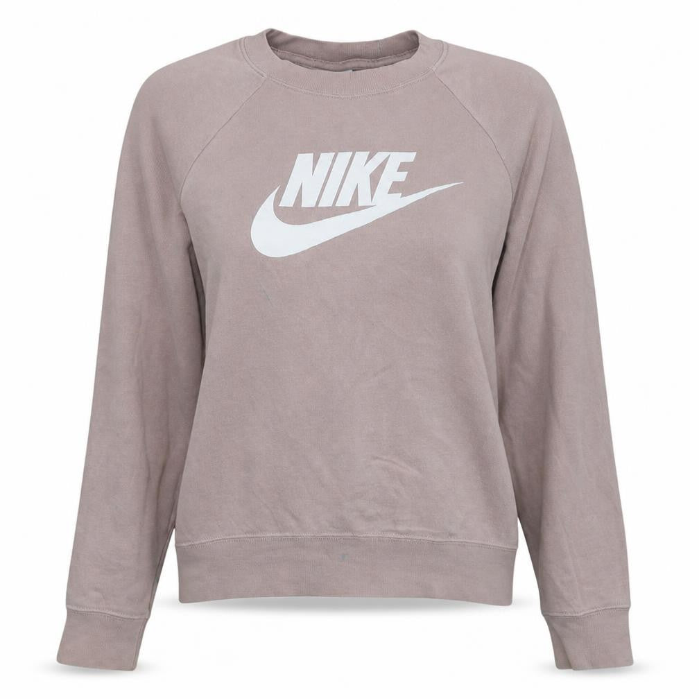 Front view of Nike women’s pink logo pullover sweatshirt, size S, crew neck