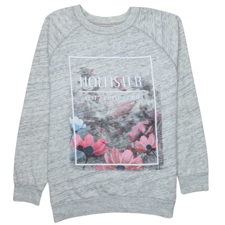 Hollister Womens Grey Floral Graphic Pullover Sweatshirt Size S