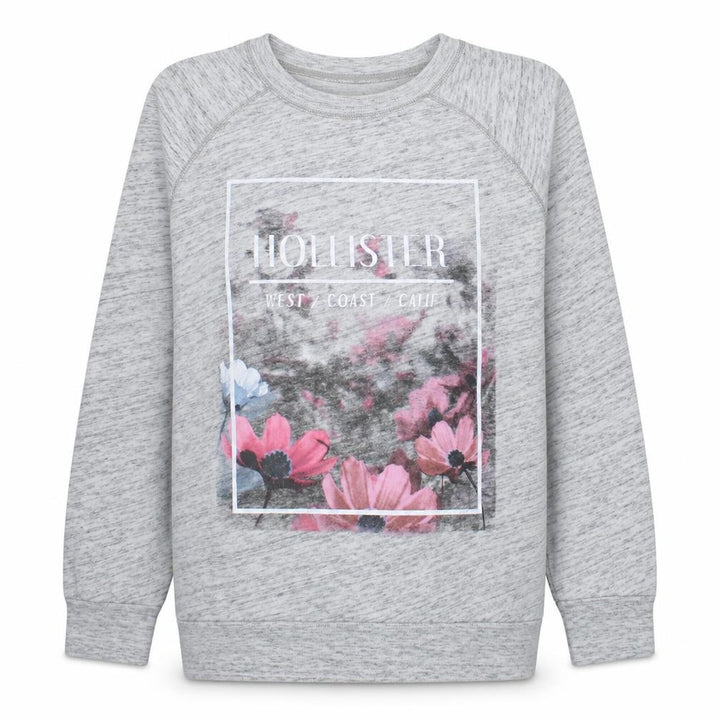 Hollister Womens Grey Floral Graphic Pullover Sweatshirt Size S