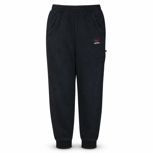 Front view of Adidas men’s black fleece jogger trousers, size S, regular fit