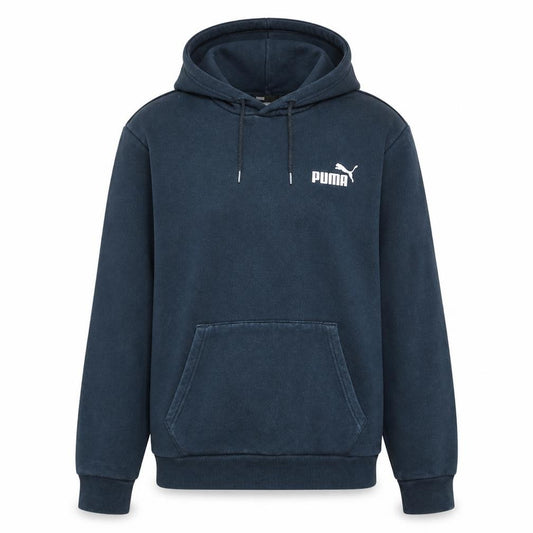 Front view of Puma Men's Blue Pullover Hoodie, size S, Sports Fleece Sweatshirt
