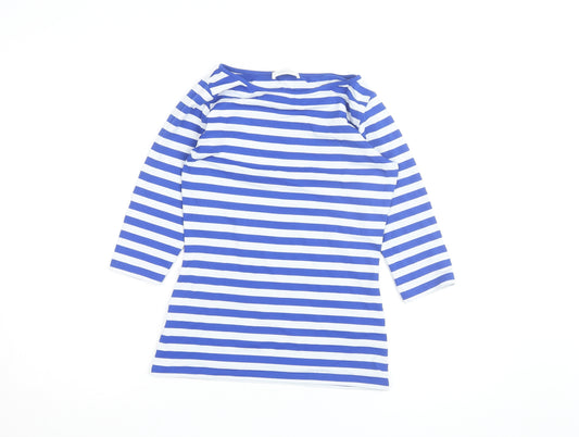 Savida Women's Blue White Striped 3/4 Sleeve Boat Neck Top M