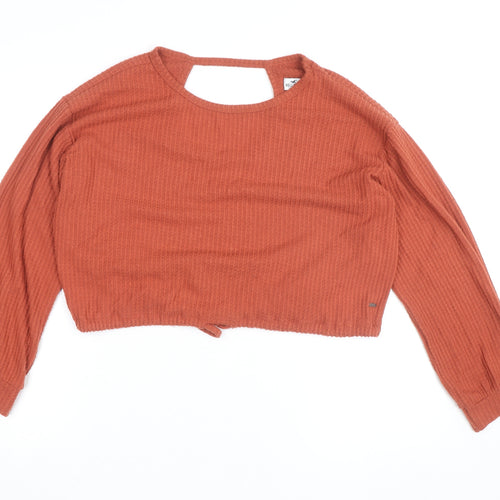 Hollister Womens Brown Cropped Long Sleeve Knit Top XS