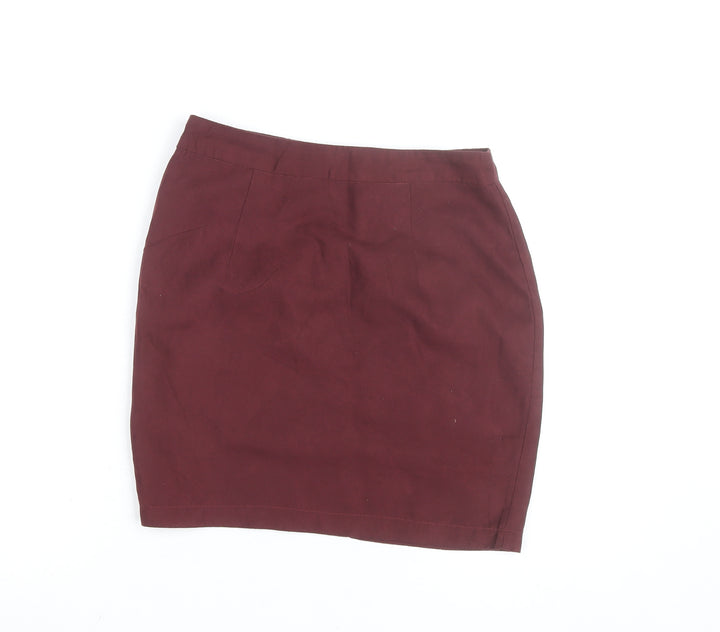 Boohoo Women Red Cotton Stretch Pencil Mini Skirt Size 8