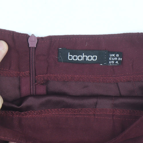 Boohoo Women Red Cotton Stretch Pencil Mini Skirt Size 8