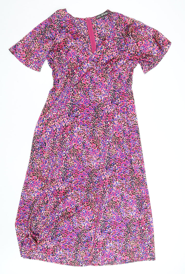 Girl In Mind Women's Multicoloured Animal Print Midi Wrap Dress Size 10