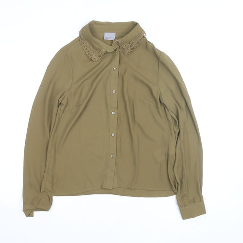 Vero Moda Women Green Collared Long Sleeve Woven Blouse Size S