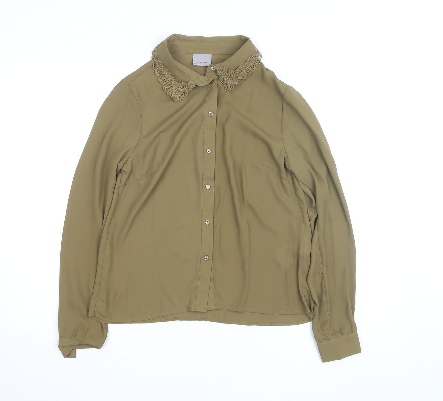 Vero Moda Women Green Collared Long Sleeve Woven Blouse Size S