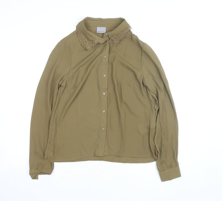 Vero Moda Women Green Collared Long Sleeve Woven Blouse Size S