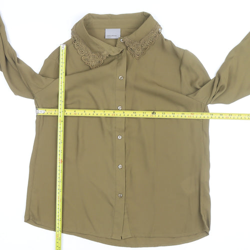 Vero Moda Women Green Collared Long Sleeve Woven Blouse Size S