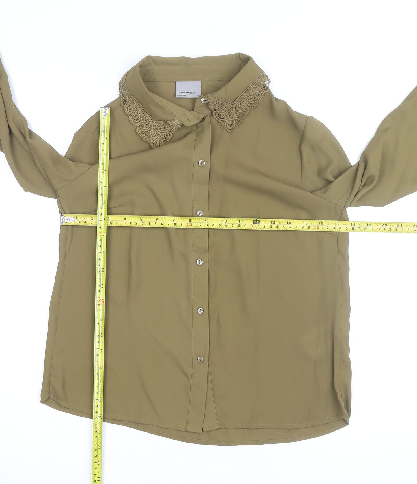 Vero Moda Women Green Collared Long Sleeve Woven Blouse Size S