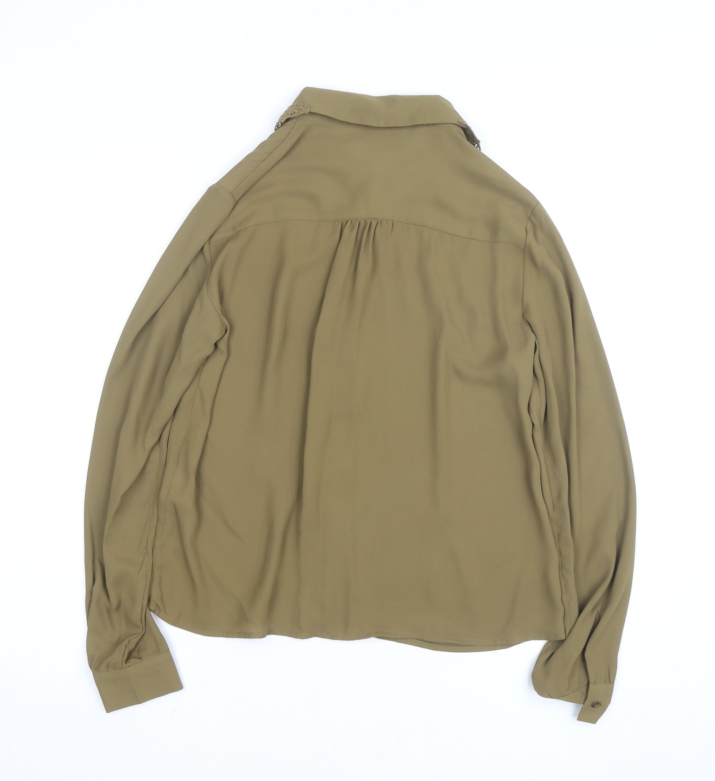 Vero Moda Women Green Collared Long Sleeve Woven Blouse Size S