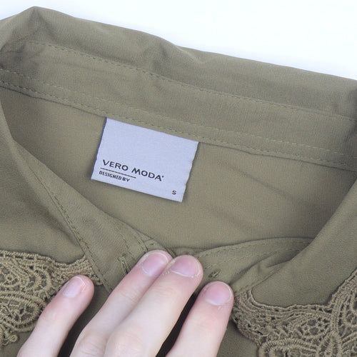 Vero Moda Women Green Collared Long Sleeve Woven Blouse Size S