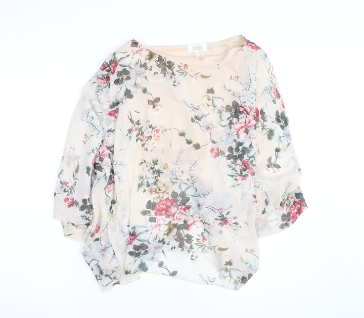 Stella Morgan Women Beige Floral Chiffon 3/4 Sleeve Tunic Blouse UK 10