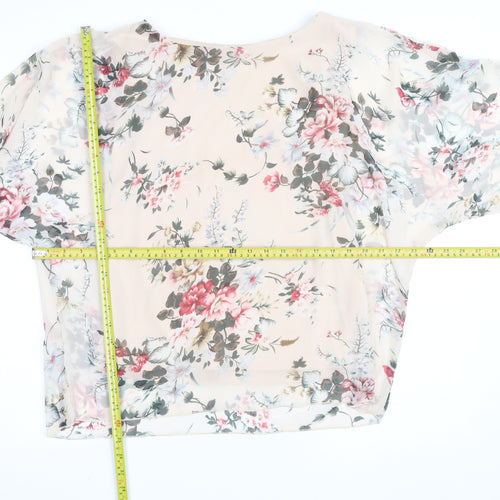 Stella Morgan Women Beige Floral Chiffon 3/4 Sleeve Tunic Blouse UK 10