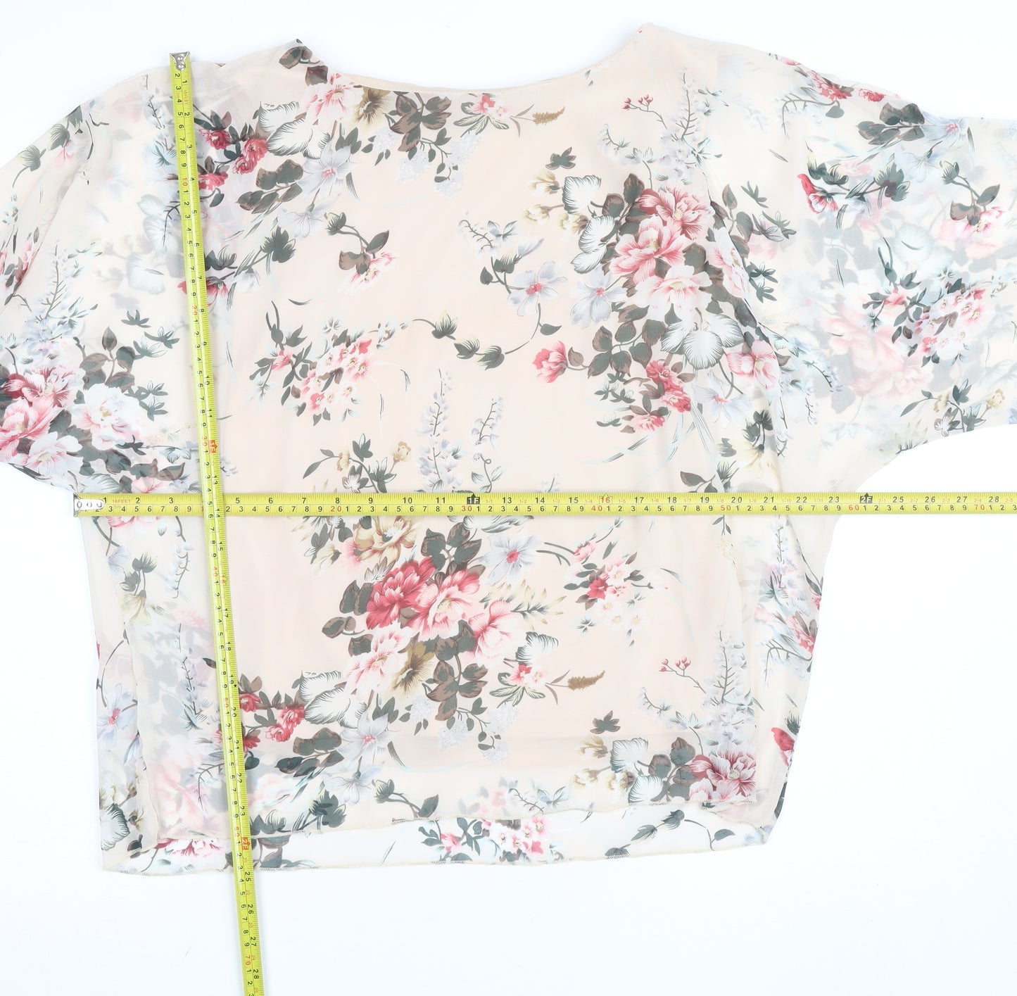 Stella Morgan Women Beige Floral Chiffon 3/4 Sleeve Tunic Blouse UK 10