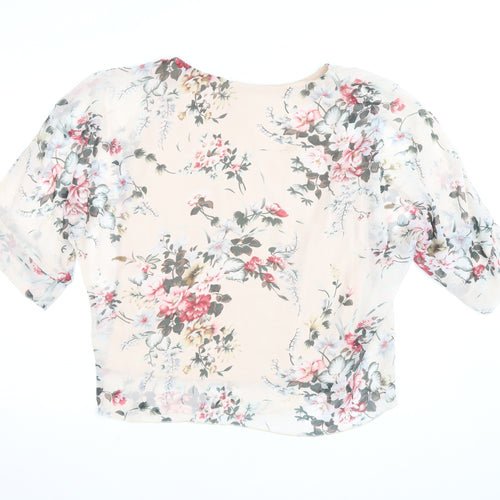Stella Morgan Women Beige Floral Chiffon 3/4 Sleeve Tunic Blouse UK 10