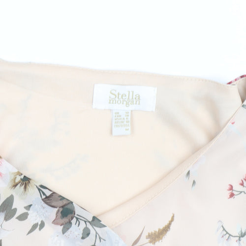 Stella Morgan Women Beige Floral Chiffon 3/4 Sleeve Tunic Blouse UK 10