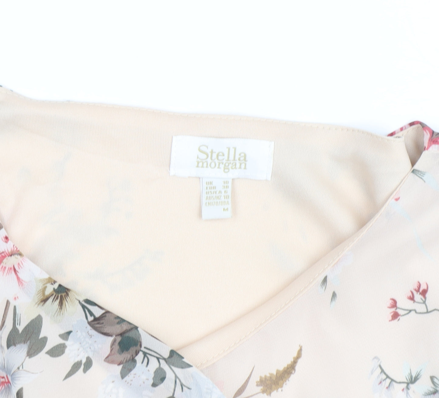 Stella Morgan Women Beige Floral Chiffon 3/4 Sleeve Tunic Blouse UK 10