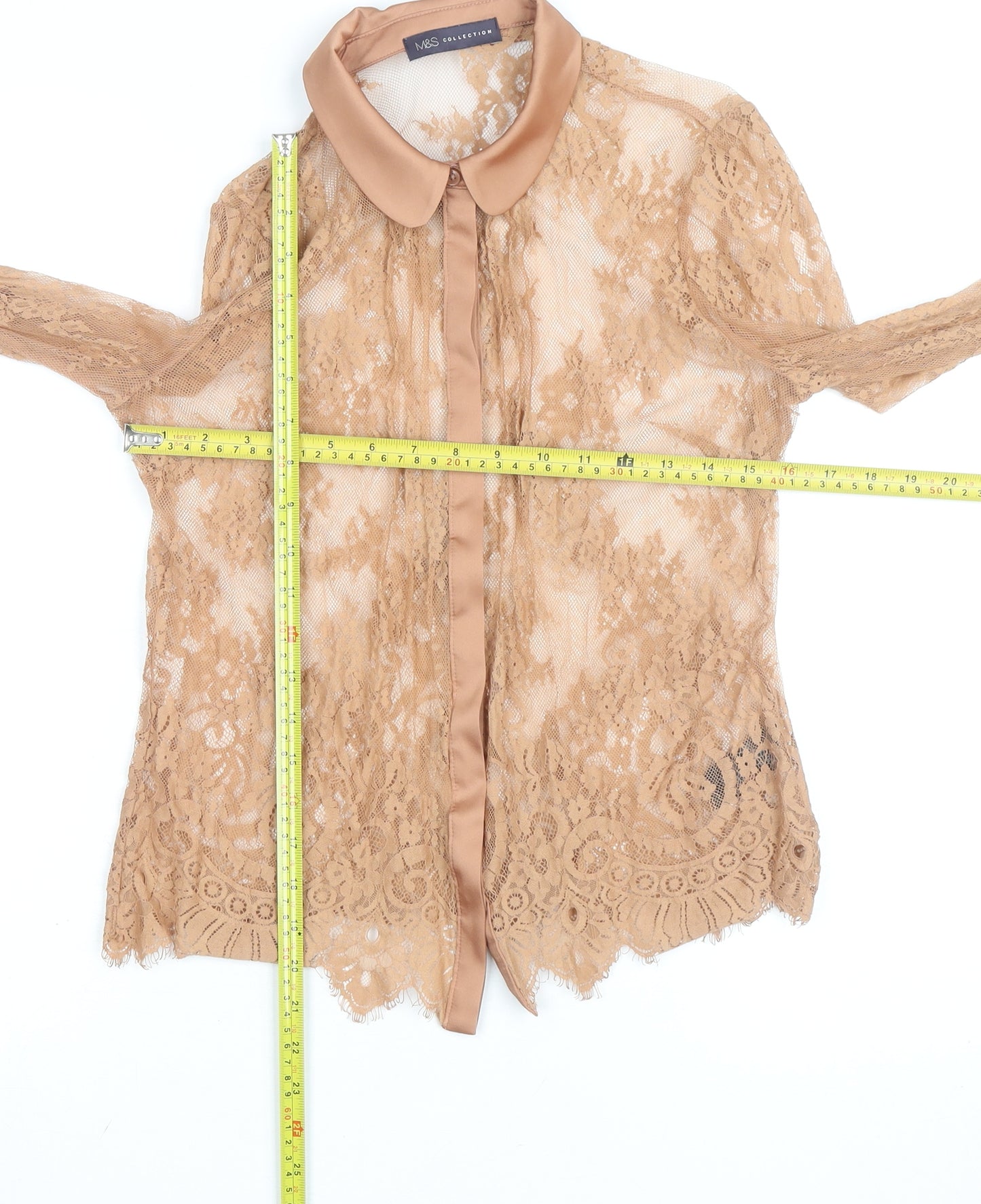 Marks and Spencer Women’s Beige Lace Collared Blouse Size 10