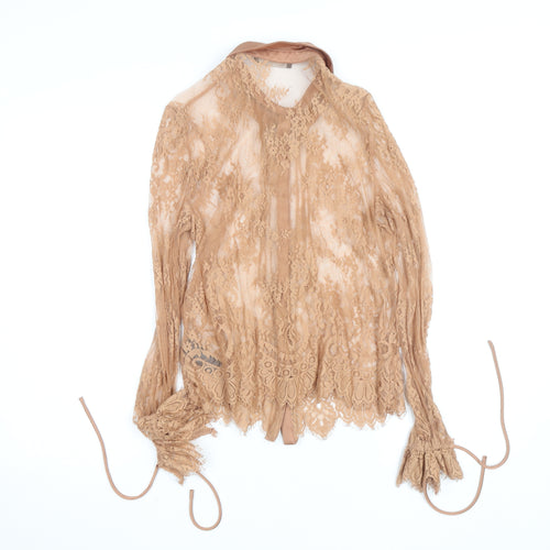 Marks and Spencer Women’s Beige Lace Collared Blouse Size 10