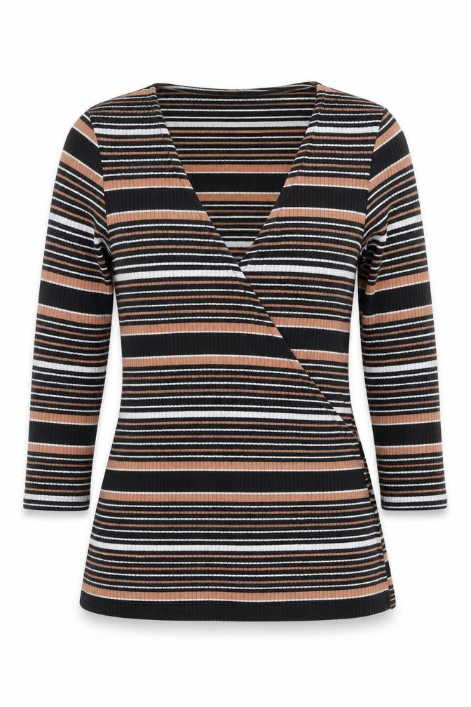 Front view of Dorothy Perkins Women's Multicoloured Stripe Wrap Top UK 10