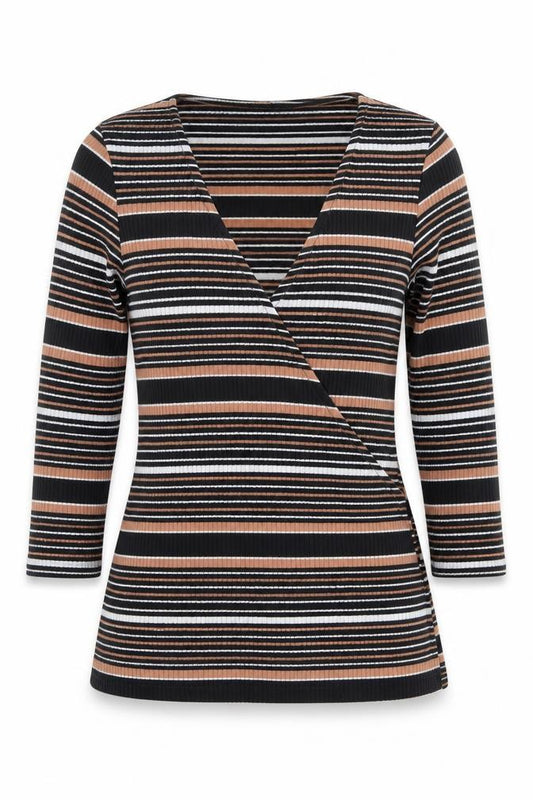 Front view of Dorothy Perkins Women's Multicoloured Stripe Wrap Top UK 10