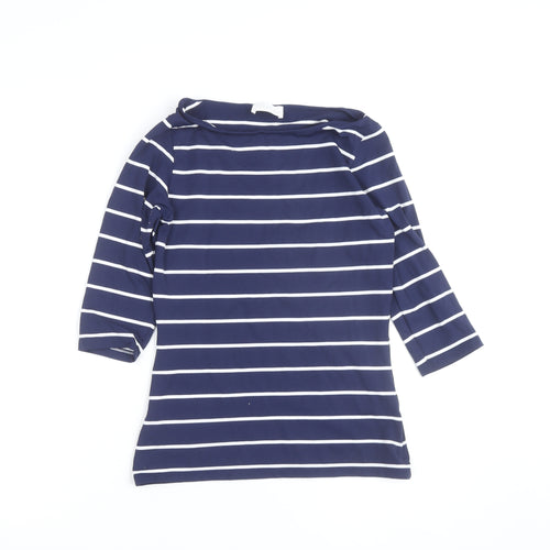 Savida Women Blue Striped 3/4 Sleeve Boat Neck Top Size 10