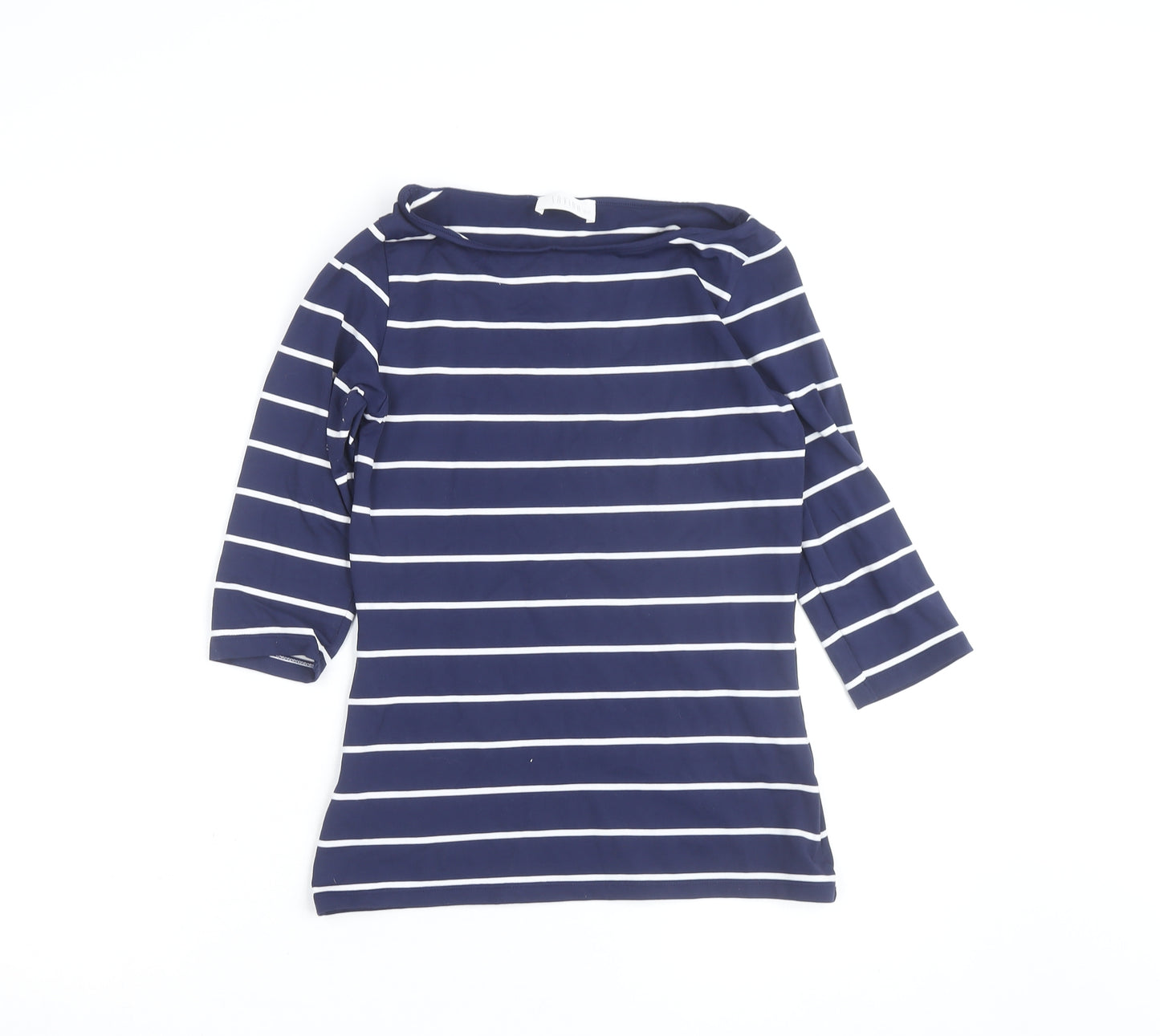 Savida Women Blue Striped 3/4 Sleeve Boat Neck Top Size 10