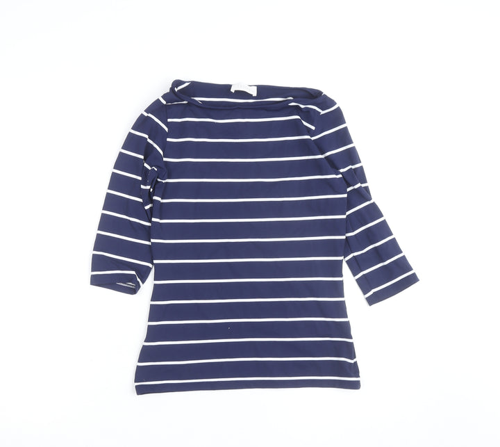 Savida Women Blue Striped 3/4 Sleeve Boat Neck Top Size 10
