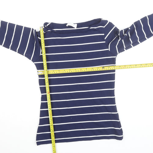 Savida Women Blue Striped 3/4 Sleeve Boat Neck Top Size 10