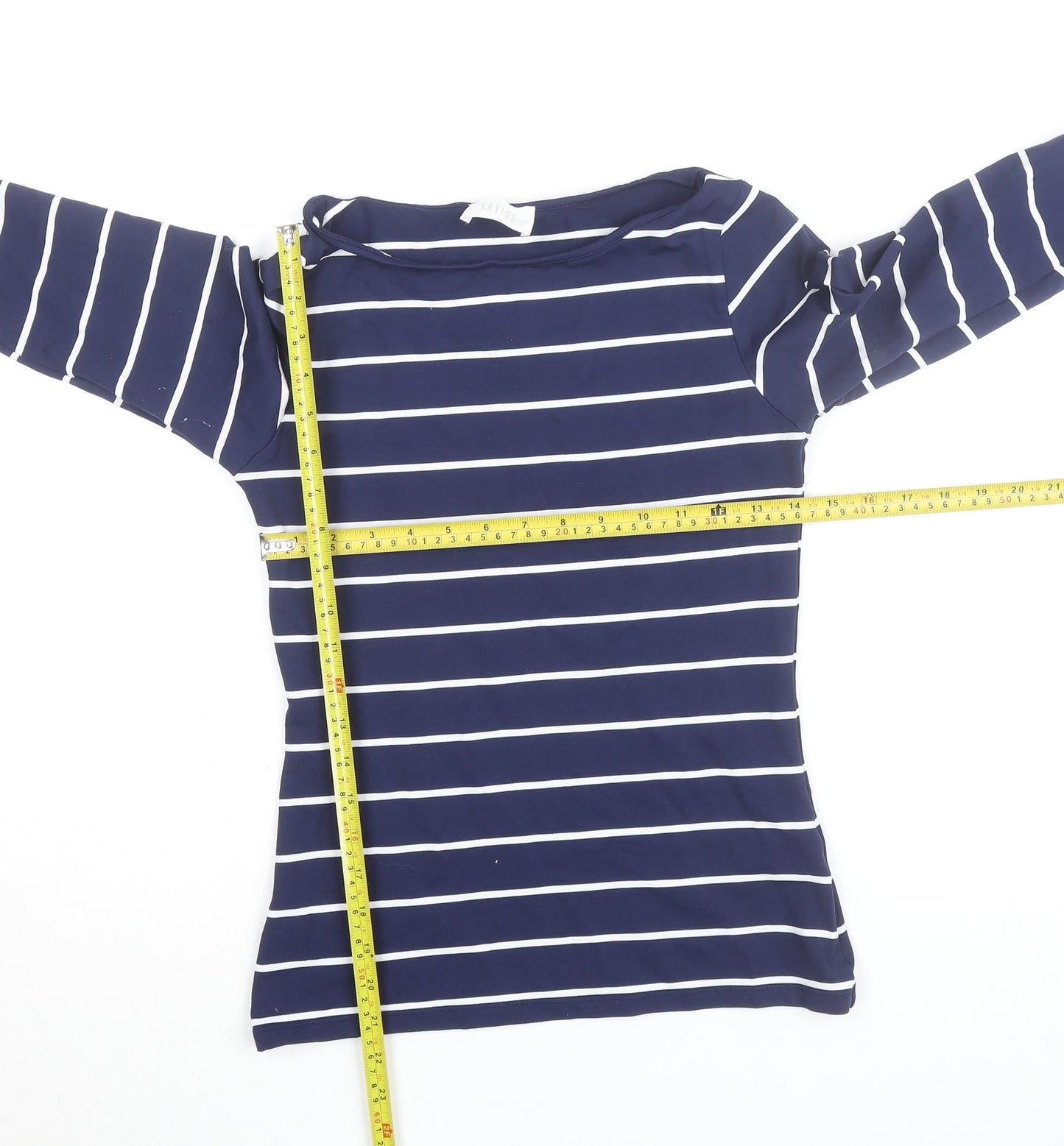 Savida Women Blue Striped 3/4 Sleeve Boat Neck Top Size 10
