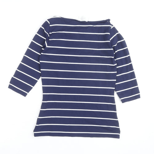 Savida Women Blue Striped 3/4 Sleeve Boat Neck Top Size 10