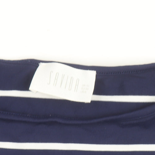 Savida Women Blue Striped 3/4 Sleeve Boat Neck Top Size 10