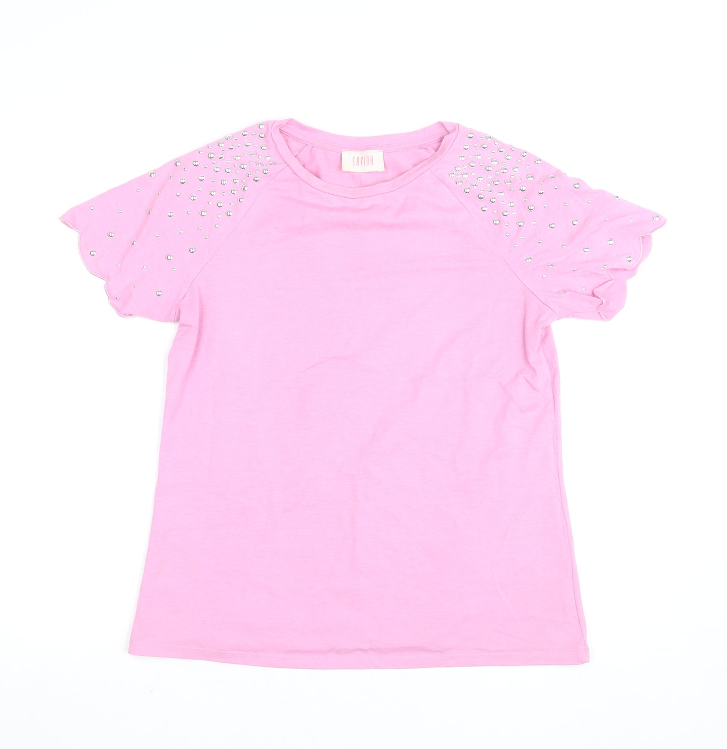 Savida Women's Pink Studded Short Sleeve Cotton T-Shirt Size 10