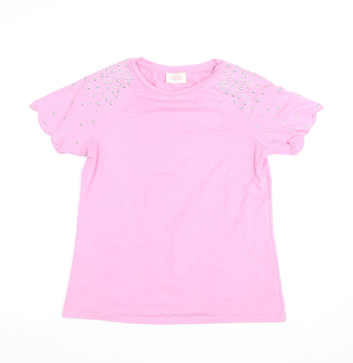 Savida Women's Pink Studded Short Sleeve Cotton T-Shirt Size 10