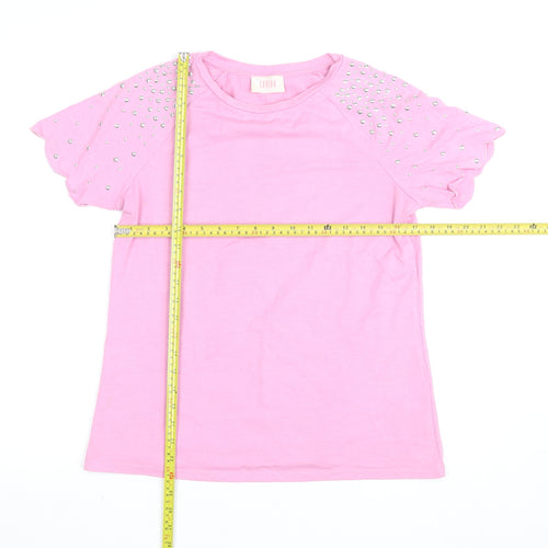 Savida Women's Pink Studded Short Sleeve Cotton T-Shirt Size 10