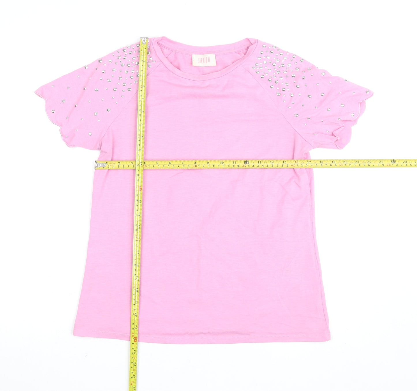 Savida Women's Pink Studded Short Sleeve Cotton T-Shirt Size 10