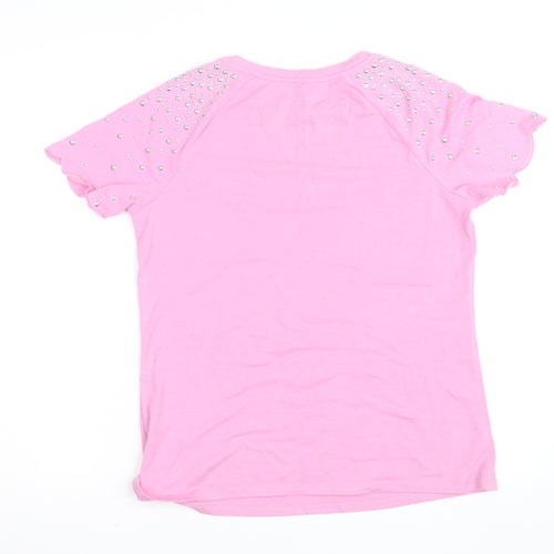 Savida Women's Pink Studded Short Sleeve Cotton T-Shirt Size 10