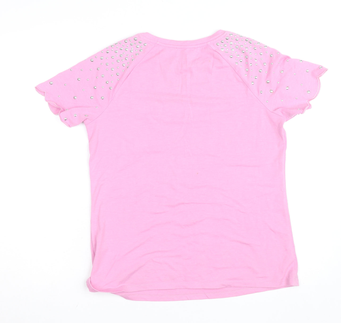 Savida Women's Pink Studded Short Sleeve Cotton T-Shirt Size 10