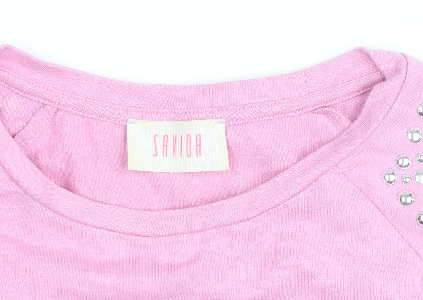 Savida Women's Pink Studded Short Sleeve Cotton T-Shirt Size 10