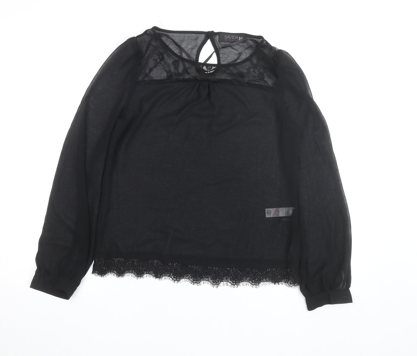 Savida Women's Black Lace Long Sleeve Blouse UK 10