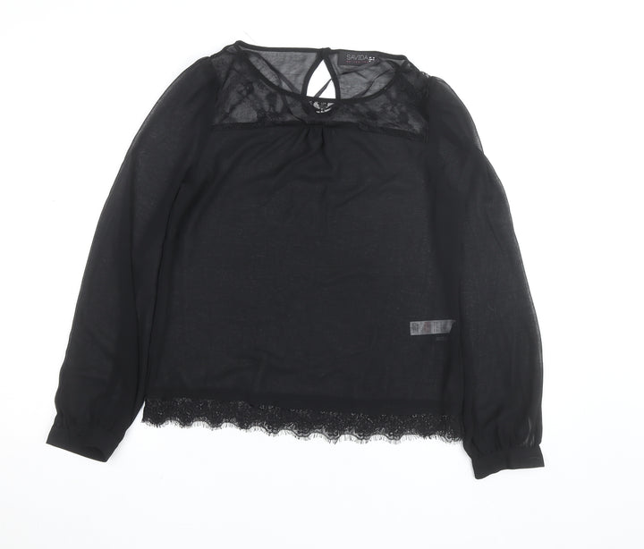 Savida Women's Black Lace Long Sleeve Blouse UK 10