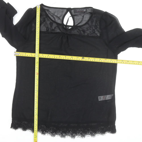 Savida Women's Black Lace Long Sleeve Blouse UK 10