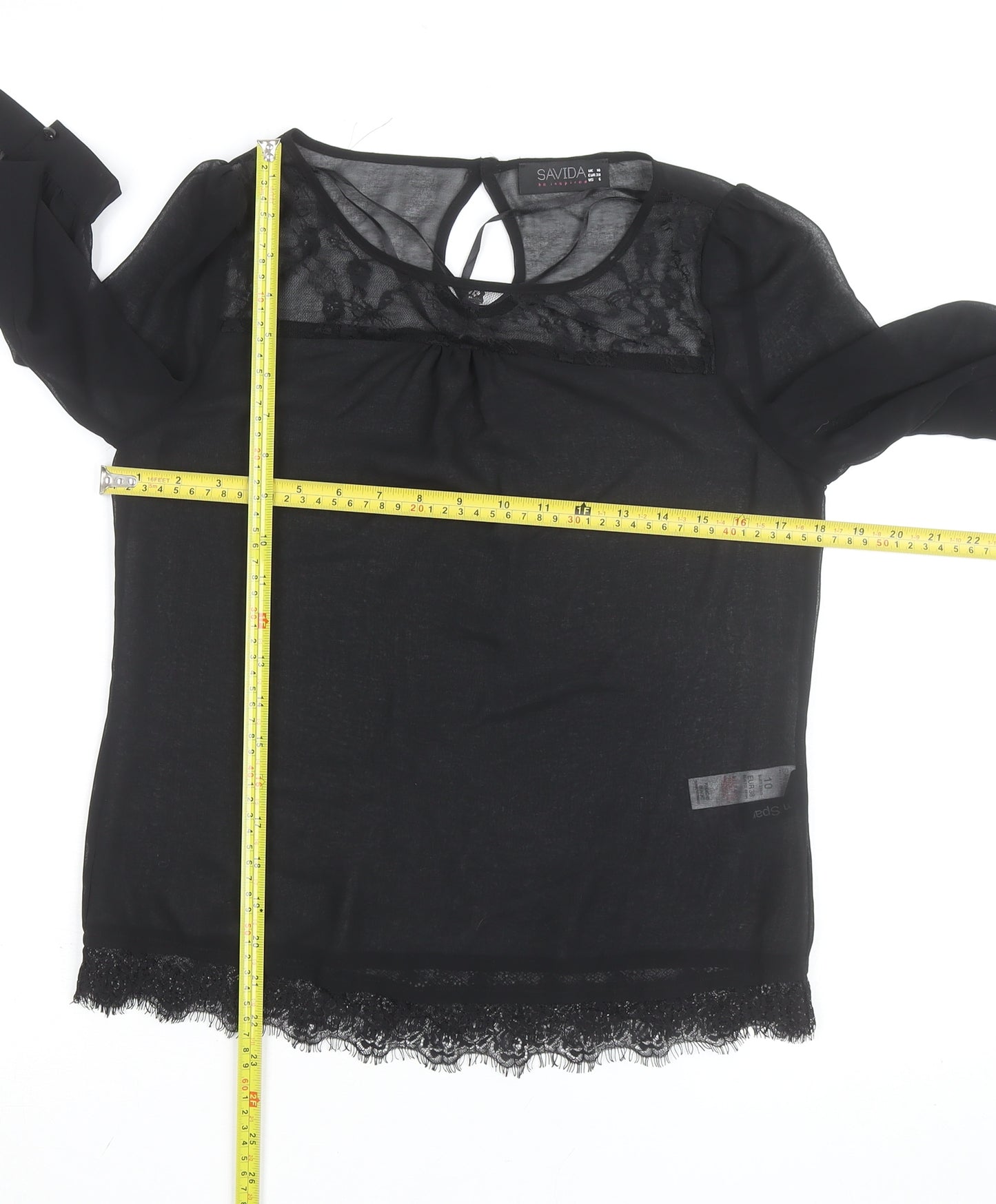 Savida Women's Black Lace Long Sleeve Blouse UK 10