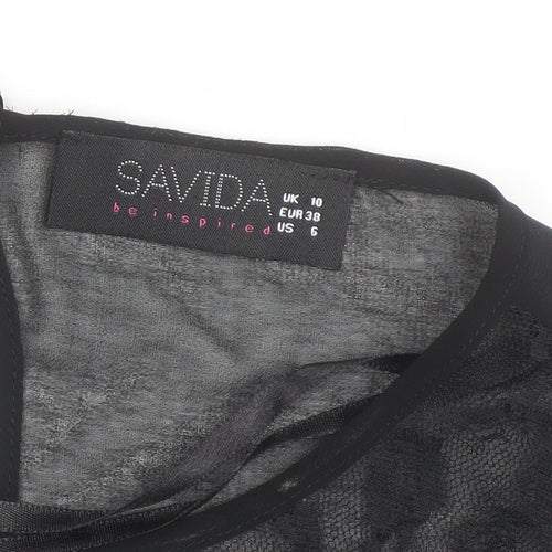 Savida Women's Black Lace Long Sleeve Blouse UK 10