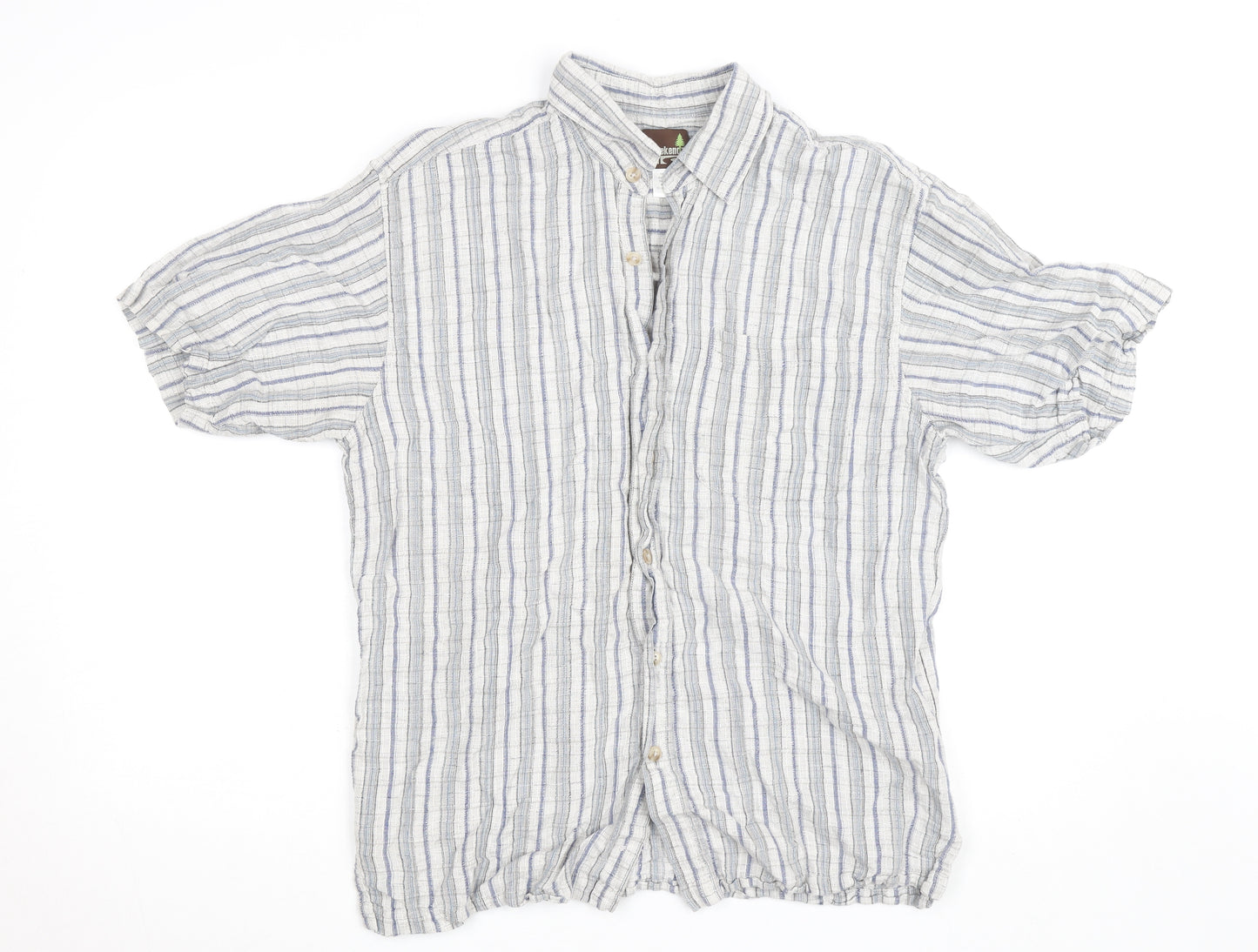 Weekendz Off Men's Blue Striped Linen Cotton Short Sleeve Casual Shirt M