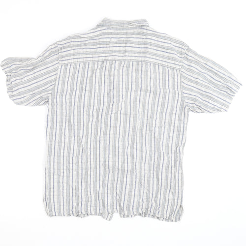 Weekendz Off Men's Blue Striped Linen Cotton Short Sleeve Casual Shirt M