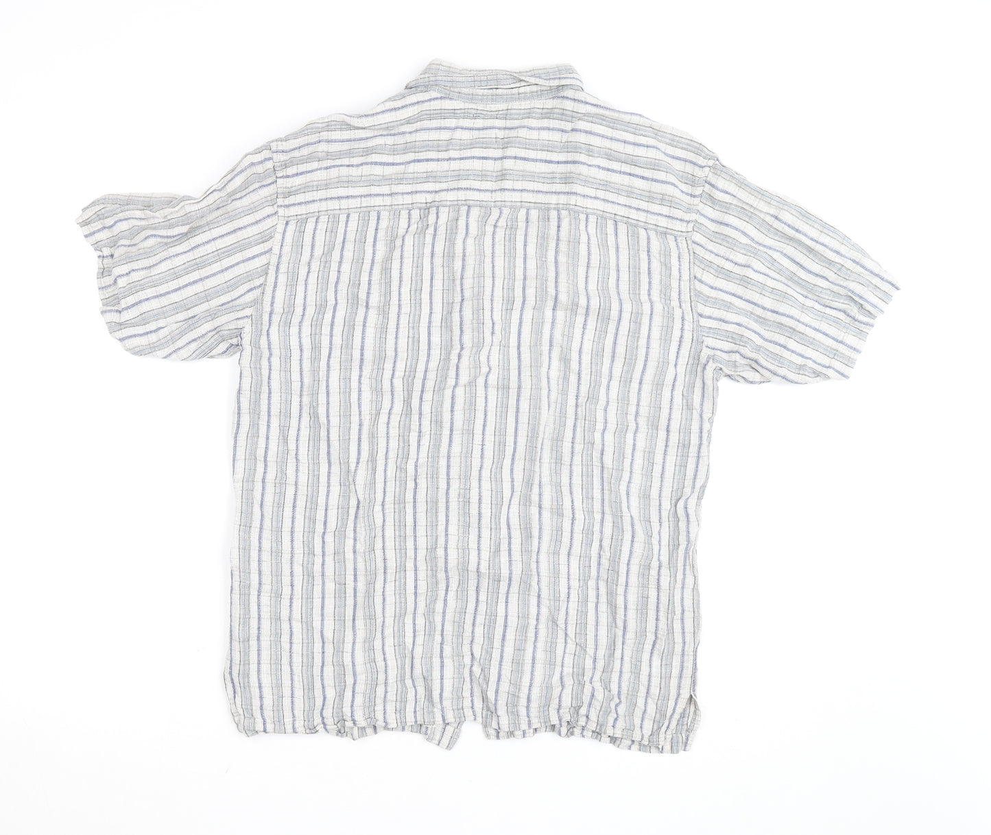 Weekendz Off Men's Blue Striped Linen Cotton Short Sleeve Casual Shirt M
